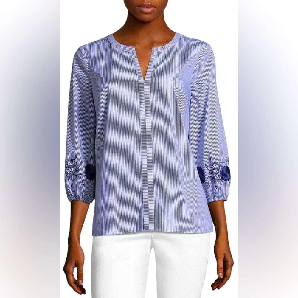 Liz Claiborne 3/4 Sleeve Embroidered Stripe Top XL